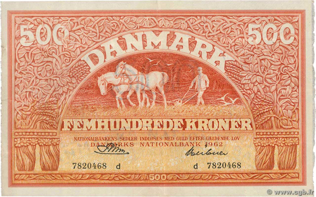 500 Kroner DINAMARCA  1962 P.041k MBC+
