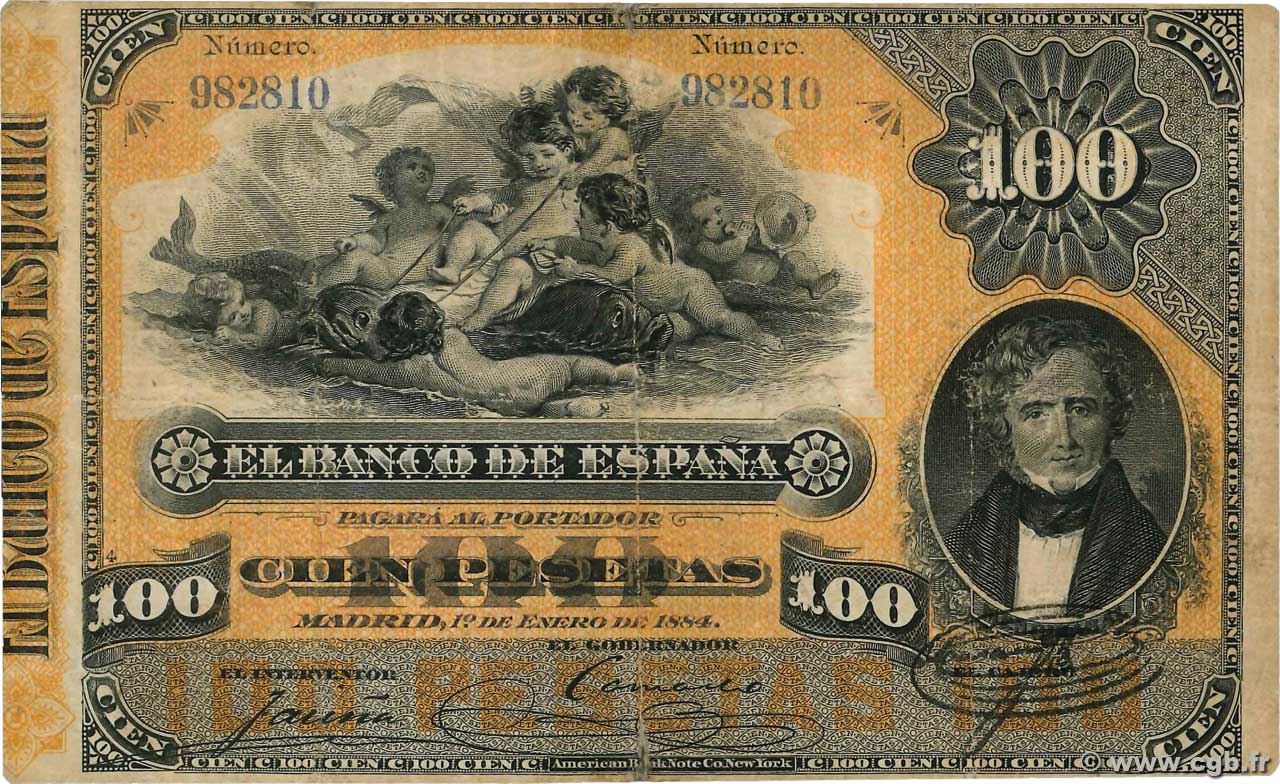 100 Pesetas ESPAÑA  1884 P.026 RC+
