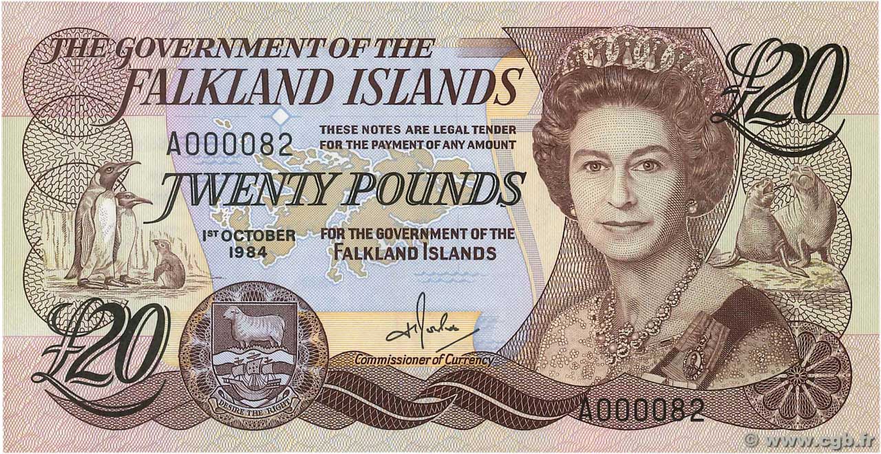 20 Pounds Petit numéro FALKLAND ISLANDS  1984 P.15a UNC