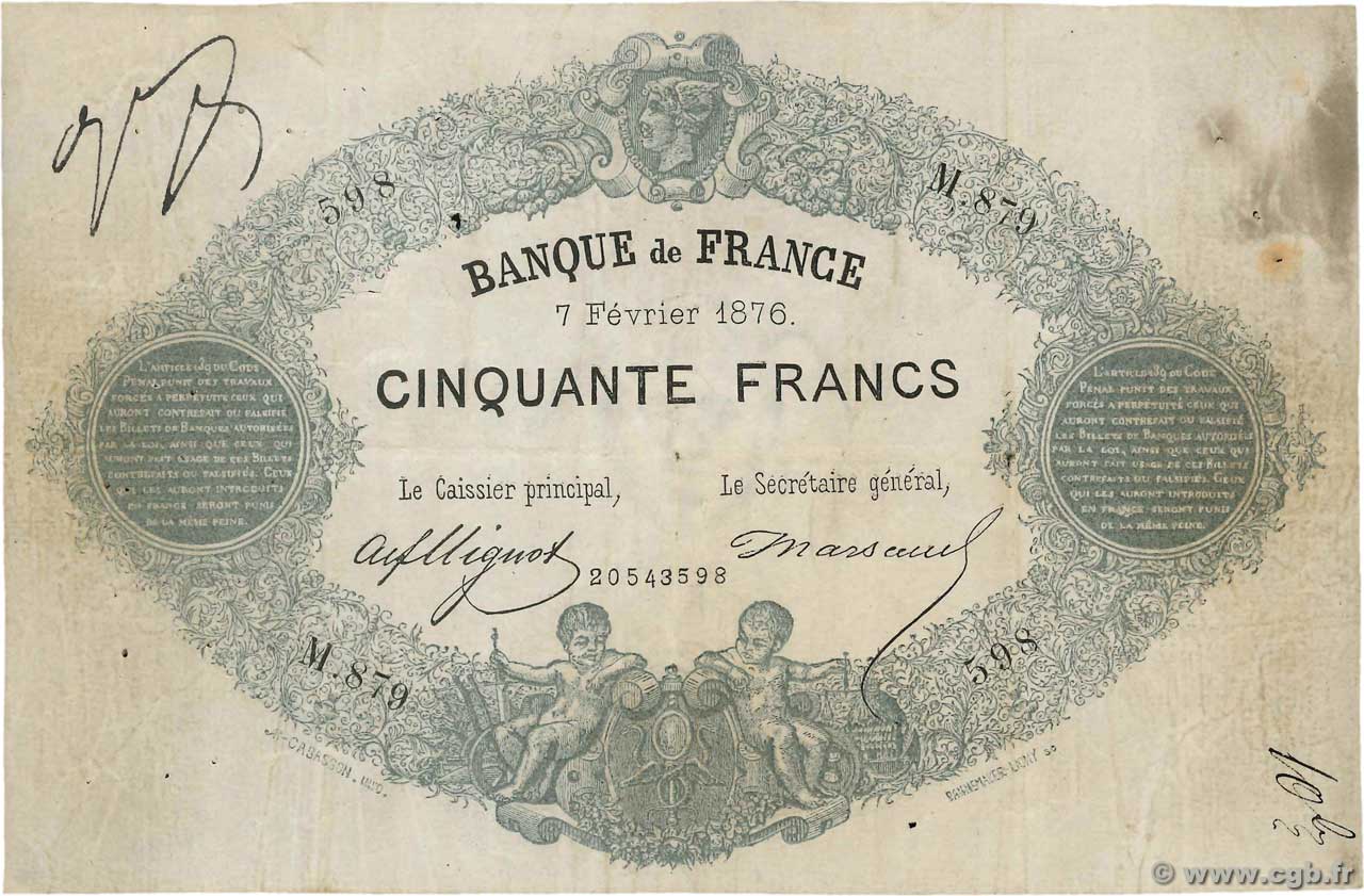 50 Francs type 1868 Indices Noirs Faux FRANCE  1876 F.A38.10x TB