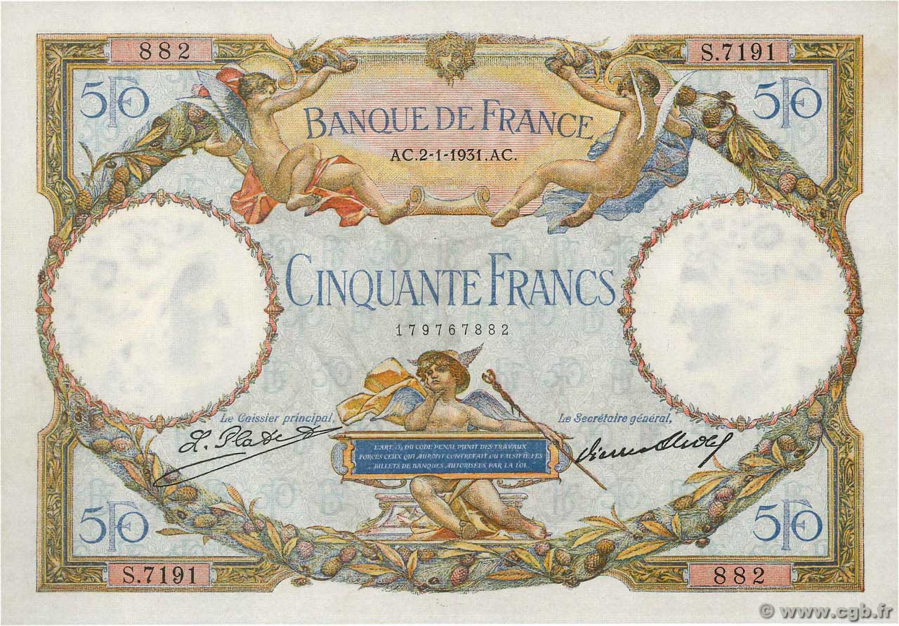 50 Francs LUC OLIVIER MERSON type modifié FRANCE  1931 F.16.02 SPL