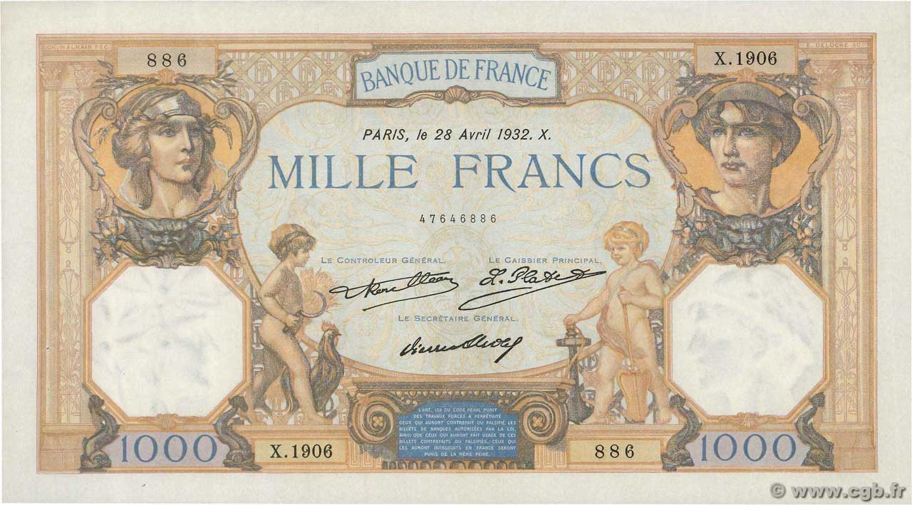 1000 Francs CÉRÈS ET MERCURE FRANCE  1932 F.37.07 SPL