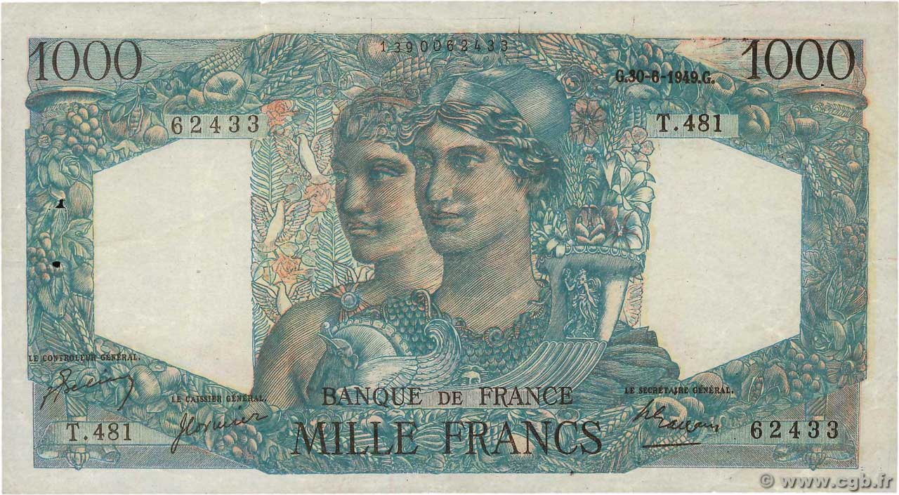 1000 Francs MINERVE ET HERCULE Faux FRANCIA  1949 F.41.27x MBC