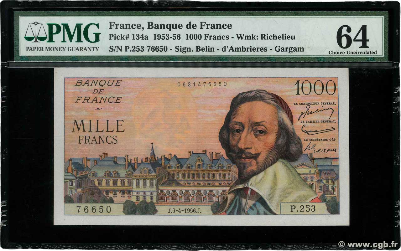 1000 Francs RICHELIEU FRANCIA  1956 F.42.20 q.FDC