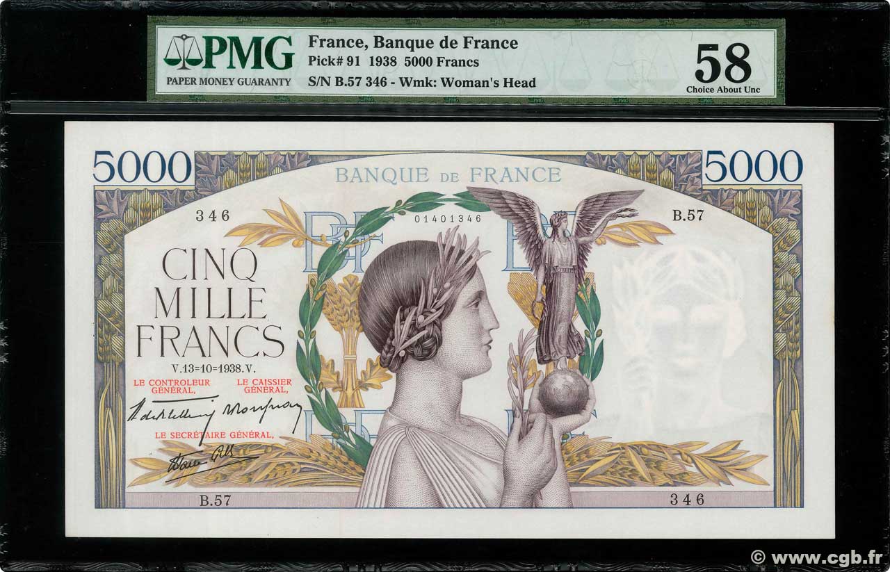 5000 Francs VICTOIRE modifié, taille douce FRANCE  1938 F.45.01 SPL
