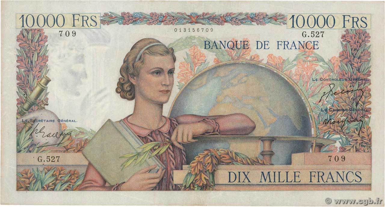 10000 Francs GÉNIE FRANÇAIS FRANCIA  1949 F.50.22 MBC