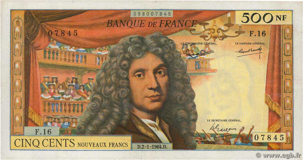 500 Nouveaux Francs MOLIÈRE FRANCIA  1964 F.60.06 MB