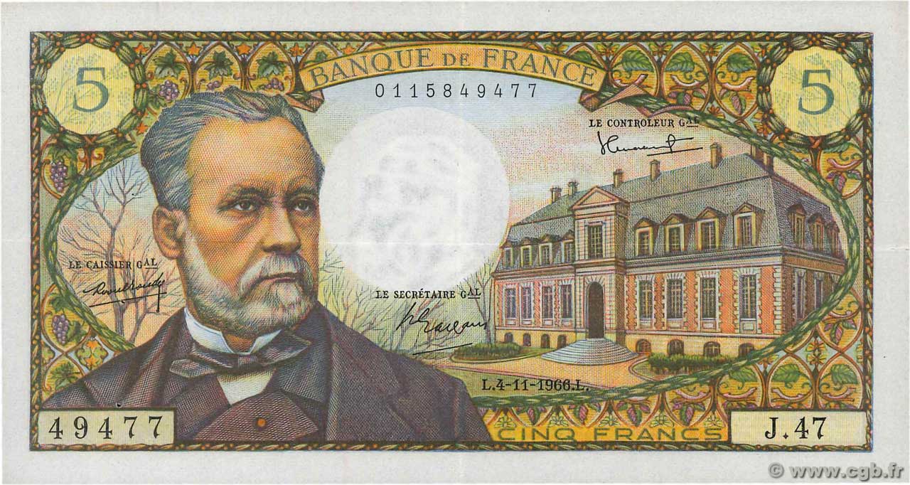 5 Francs PASTEUR FRANCIA  1966 F.61.04 q.SPL