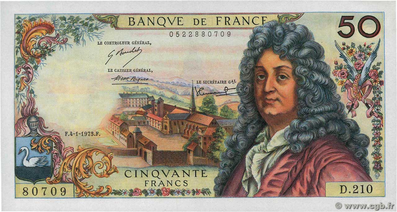 50 Francs RACINE FRANCE  1973 F.64.22 AU+
