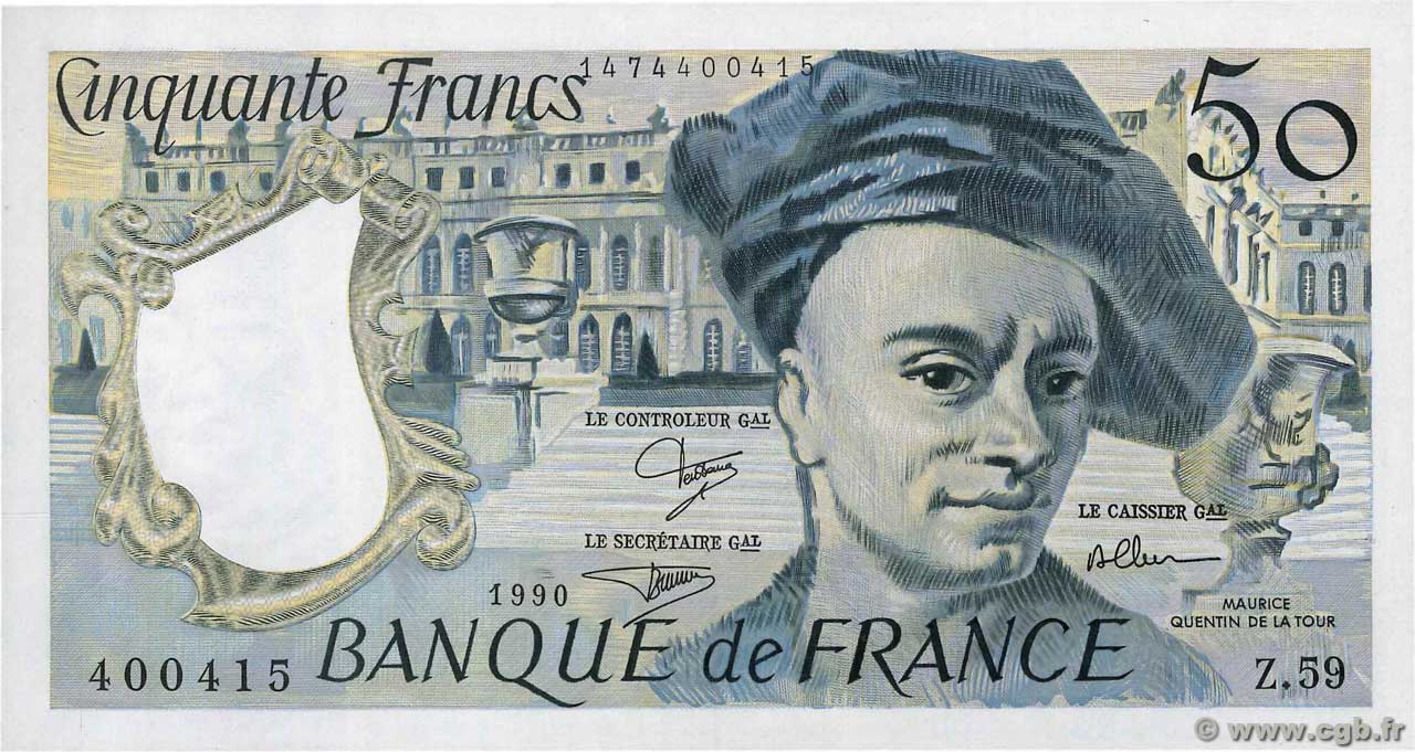 50 Francs QUENTIN DE LA TOUR FRANCIA  1990 F.67.16 q.FDC
