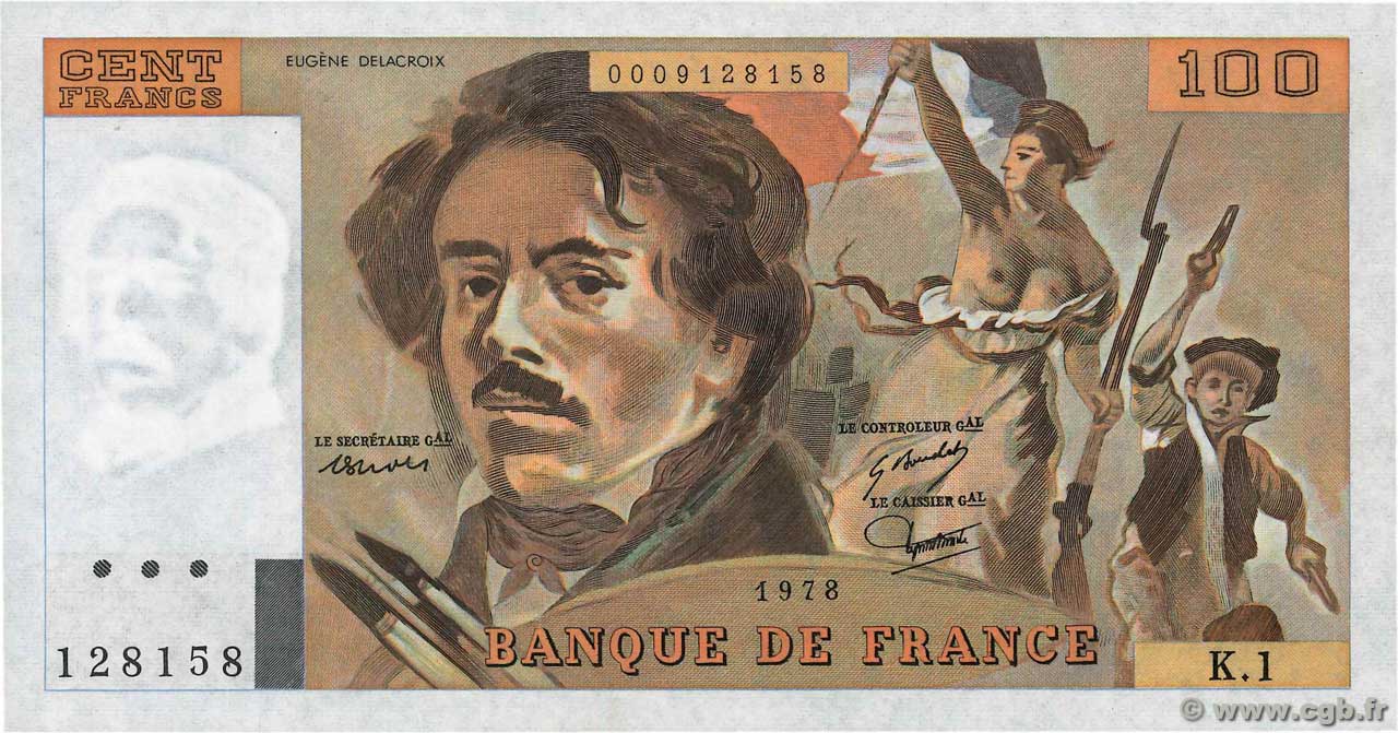 100 Francs DELACROIX FRANKREICH  1978 F.68.01 fST