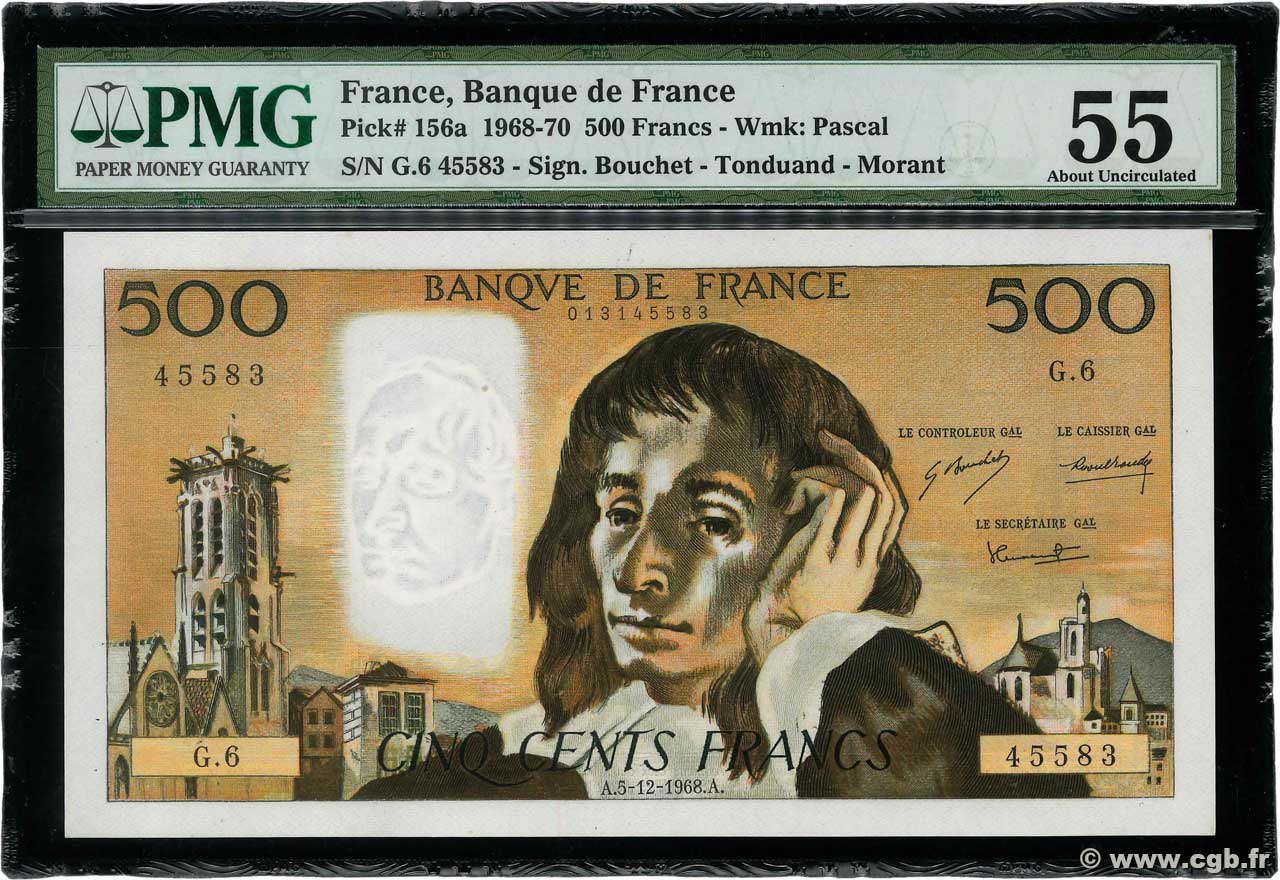 500 Francs PASCAL FRANKREICH  1968 F.71.02 fST