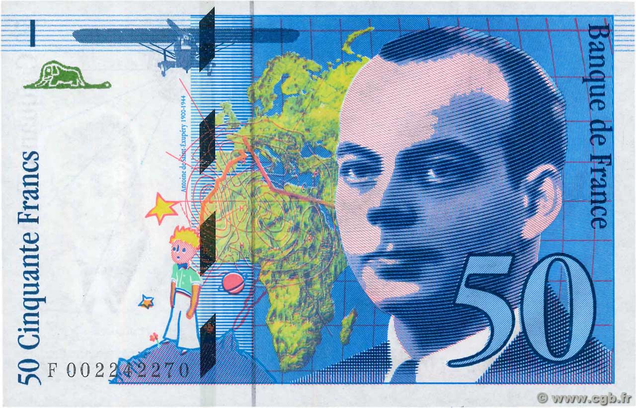 50 Francs SAINT-EXUPÉRY Sans mouton Fauté FRANKREICH  1992 F.72f3.01 fST+