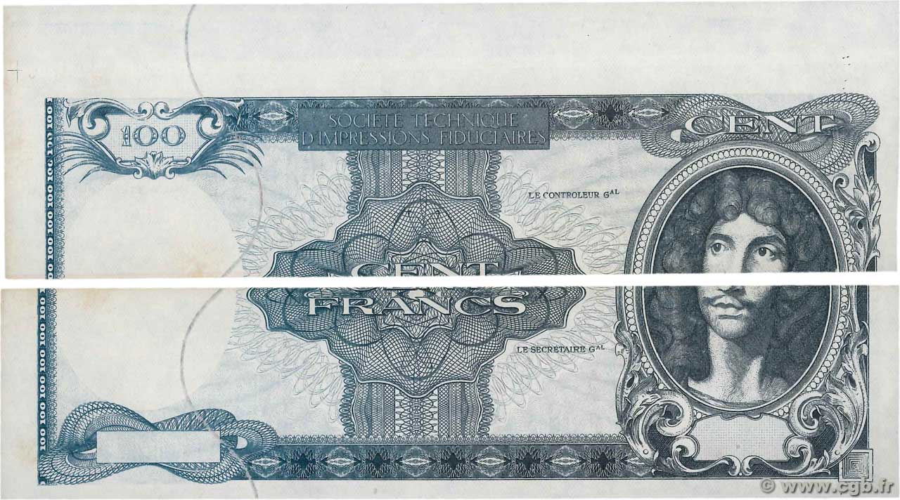 100 Francs MOLIÈRE Épreuve FRANCIA  1944 VF.15E.01b EBC