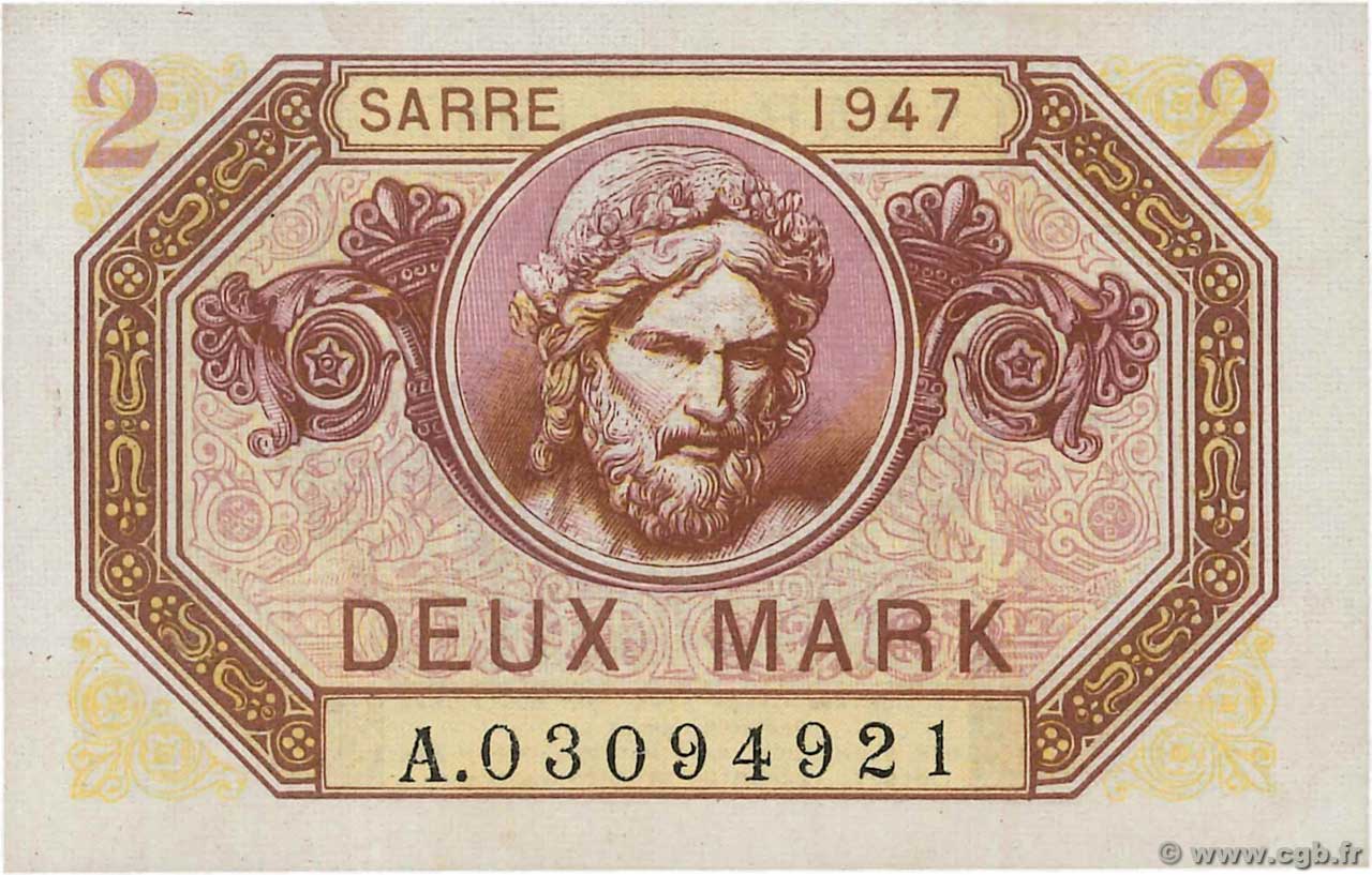 2 Mark SARRE FRANCIA  1947 VF.45.01 EBC+