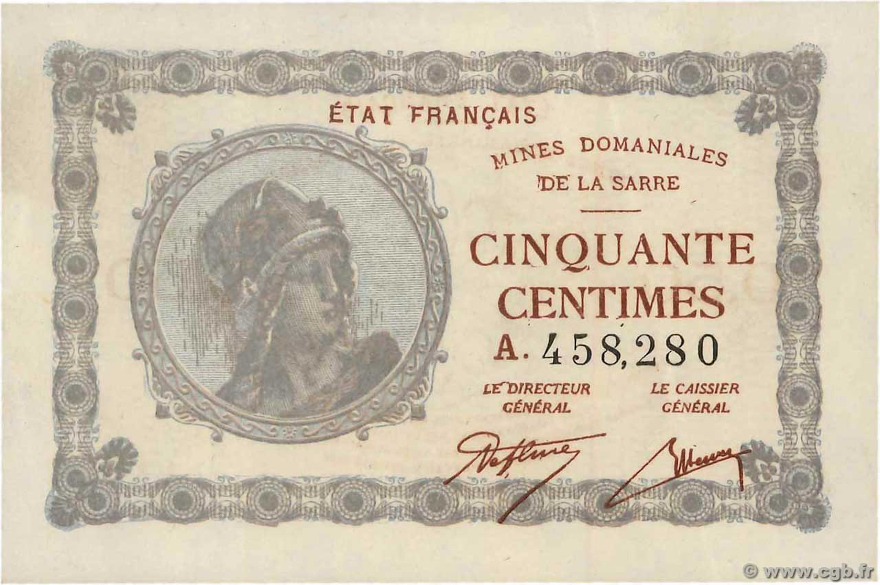 50 Centimes MINES DOMANIALES DE LA SARRE FRANCIA  1919 VF.50.01 SPL+