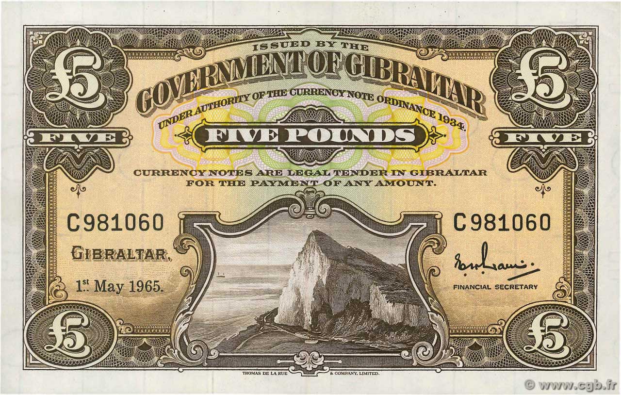 5 Pounds GIBRALTAR  1965 P.19a EBC+