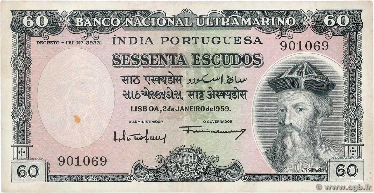 60 Escudos PORTUGUESE INDIA  1959 P.42 VF