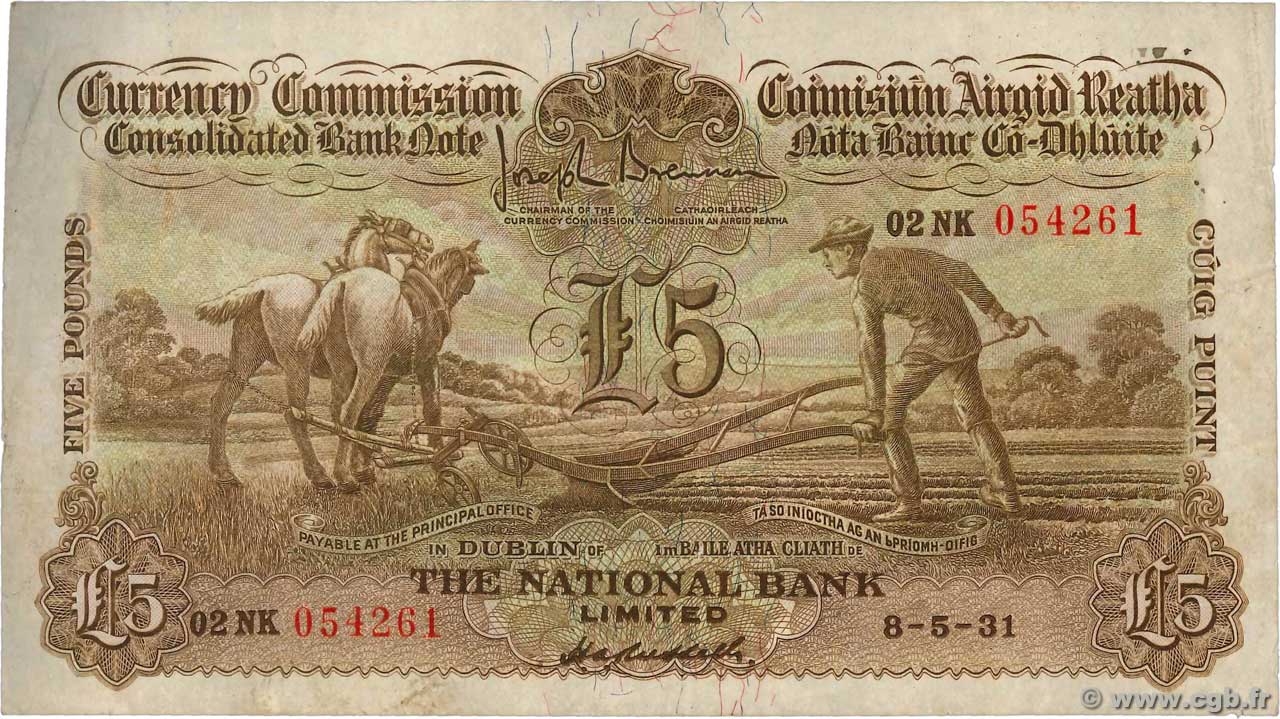 5 Pounds IRELAND REPUBLIC  1931 P.027 F