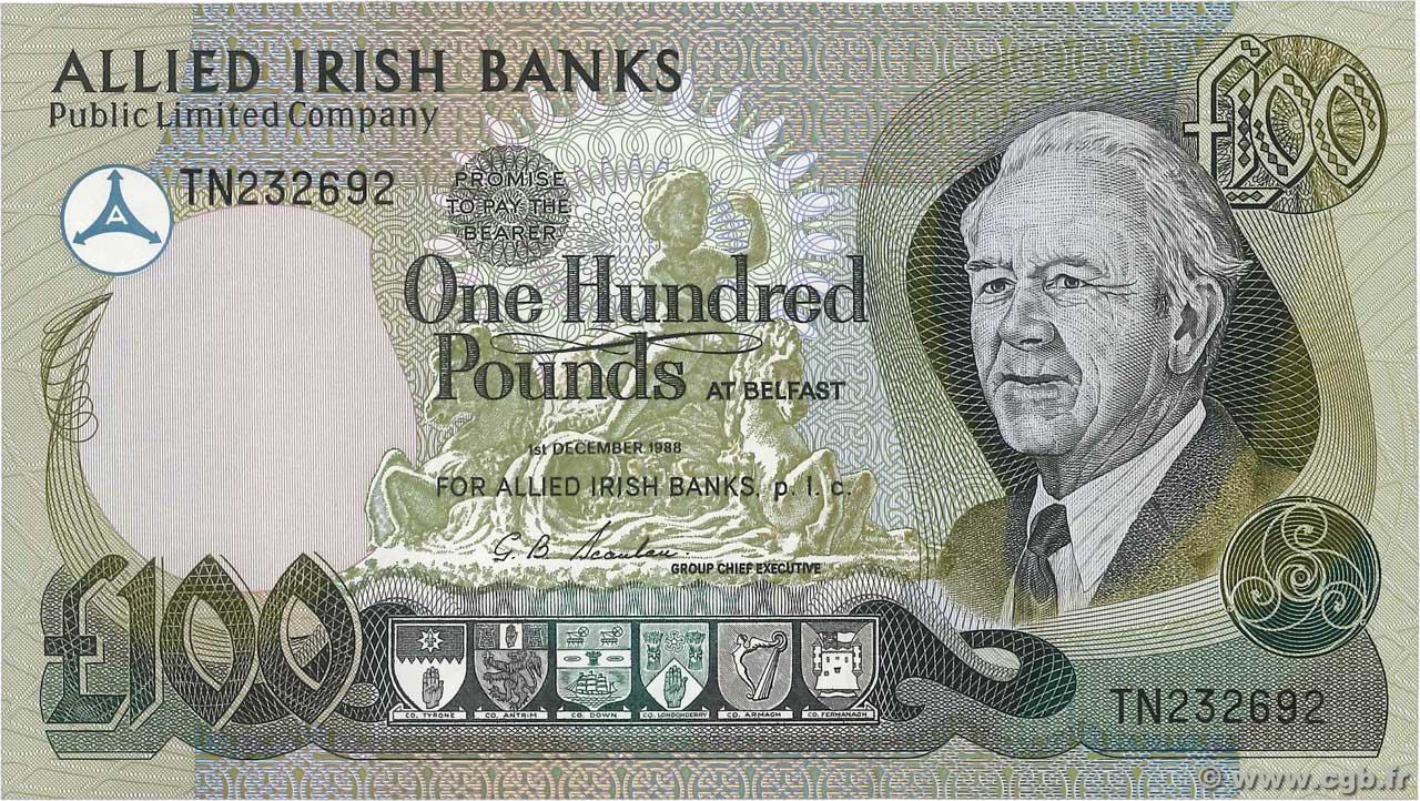 100 Pounds NORTHERN IRELAND  1988 P.009 UNC-