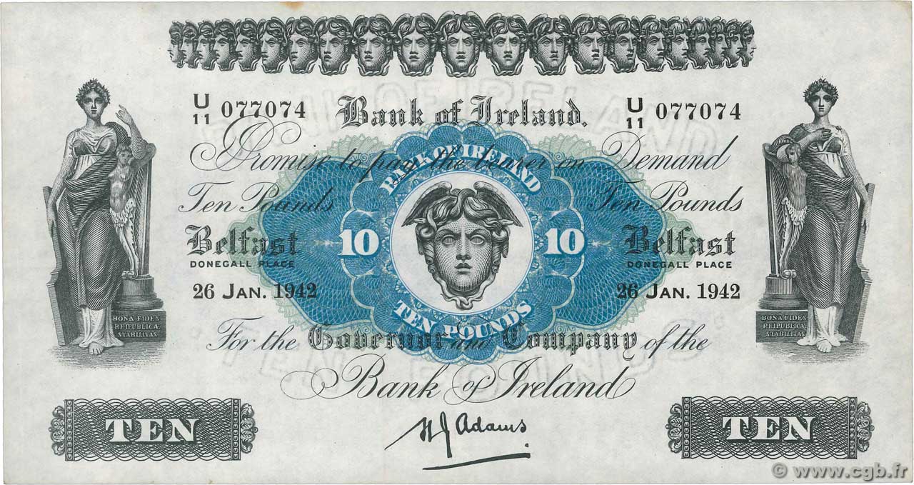 10 Pounds NORTHERN IRELAND  1942 P.053b SPL