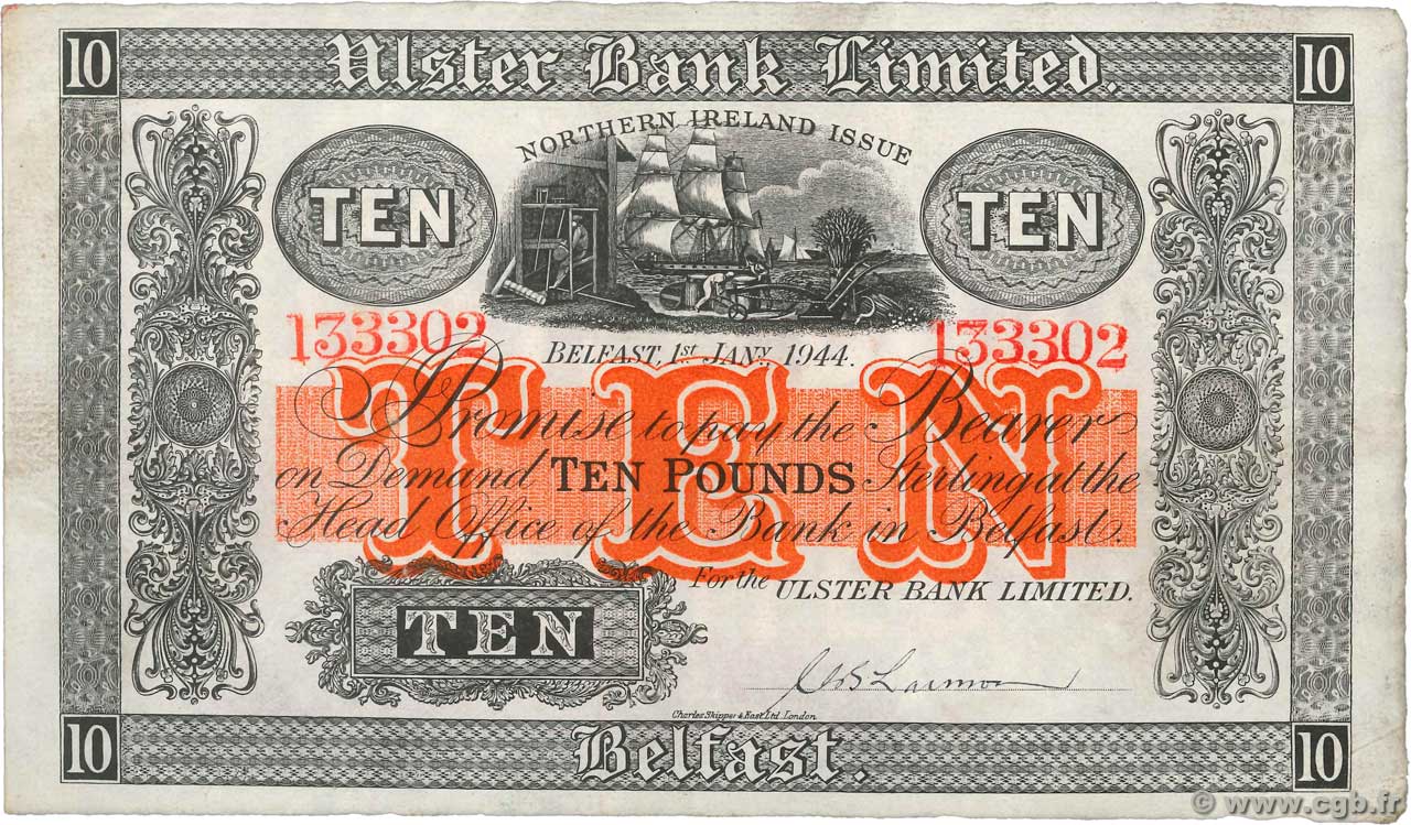 10 Pounds NORTHERN IRELAND  1944 P.317 BB