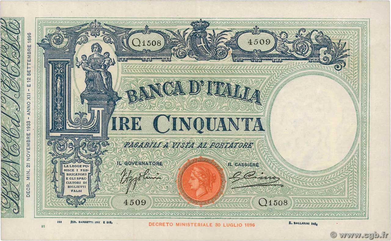 50 Lire ITALIA  1933 P.047c EBC
