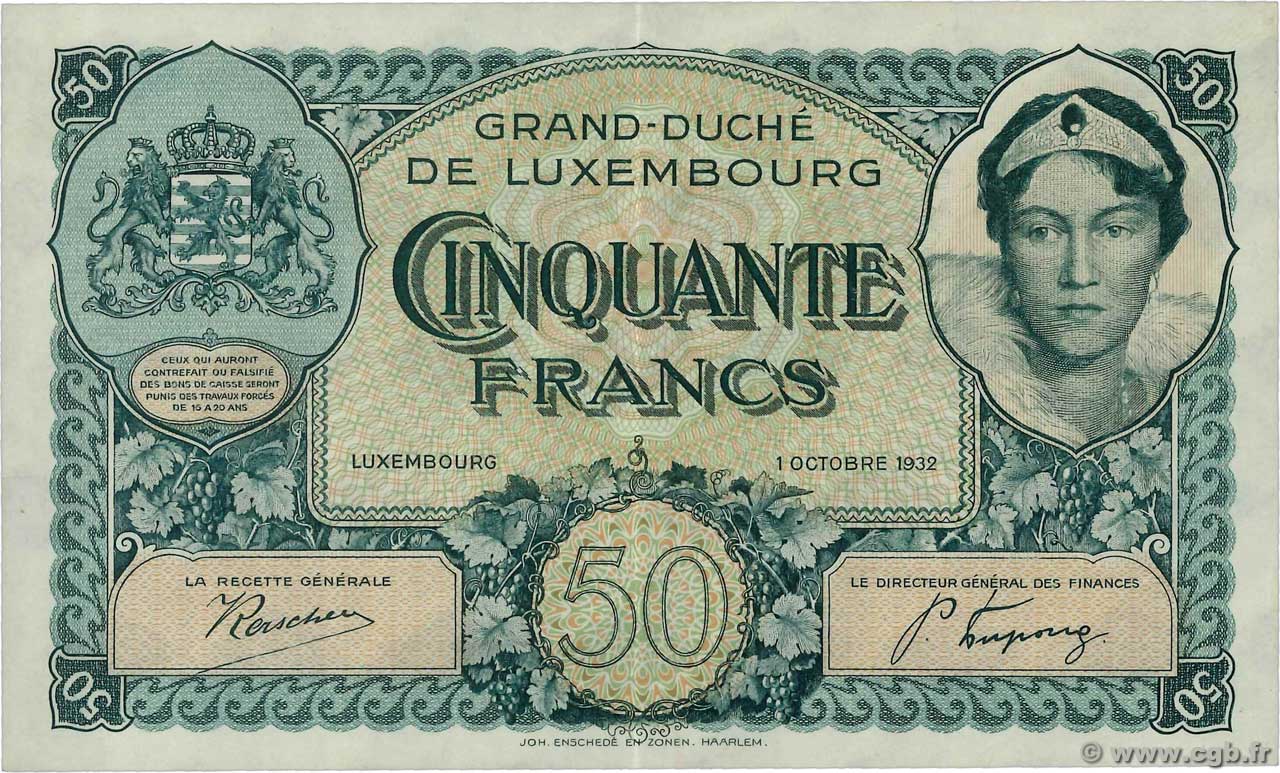50 Francs LUXEMBURG  1932 P.38a VZ+