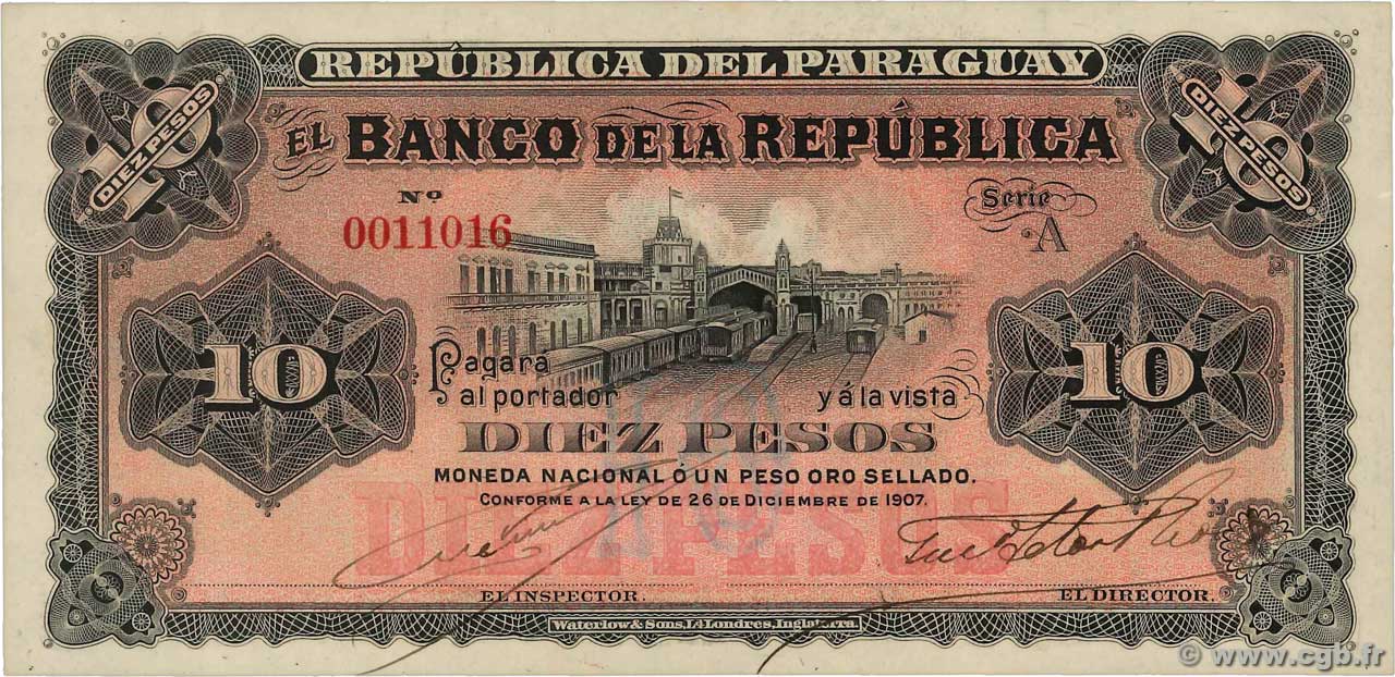10 Pesos PARAGUAY  1907 P.157 VZ