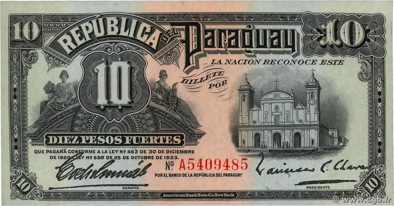 10 Pesos Fuertes PARAGUAY  1923 P.164a UNC-