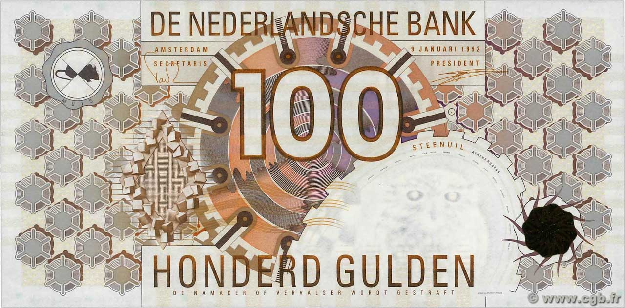 100 Gulden NETHERLANDS  1992 P.101 UNC