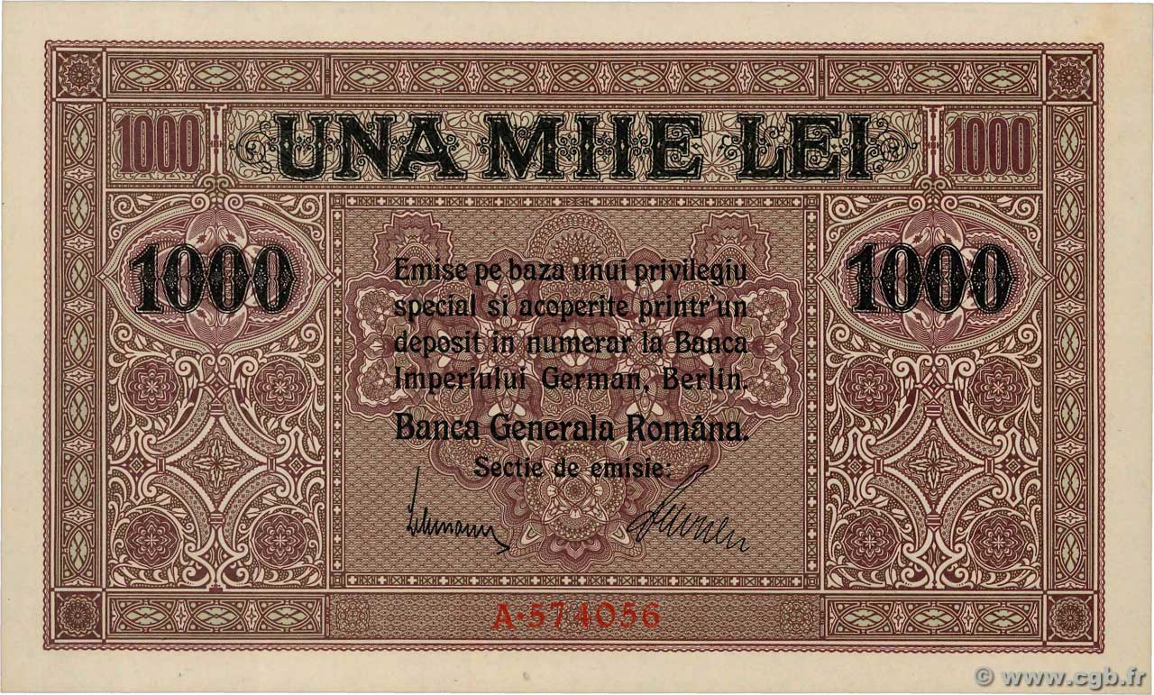 1000 Lei ROMANIA  1917 P.M08 UNC-