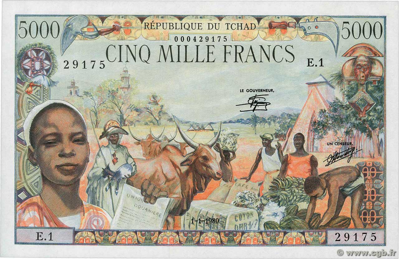5000 Francs TSCHAD  1980 P.08 fST+