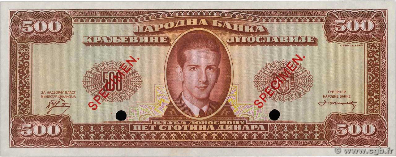 500 Dinara Spécimen YOUGOSLAVIE  1943 P.035Es NEUF
