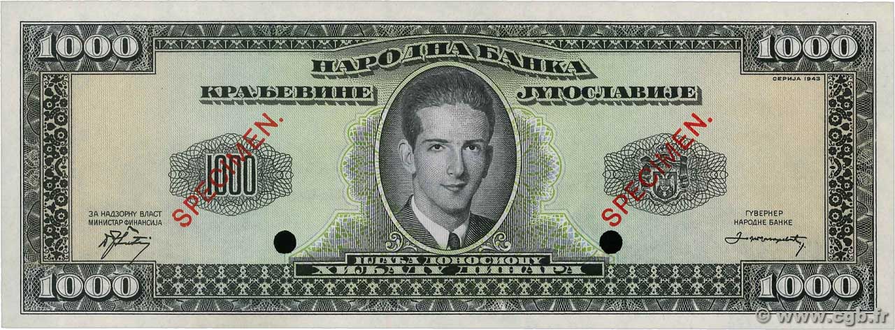 1000 Dinara Spécimen JUGOSLAWIEN  1943 P.035Fs ST