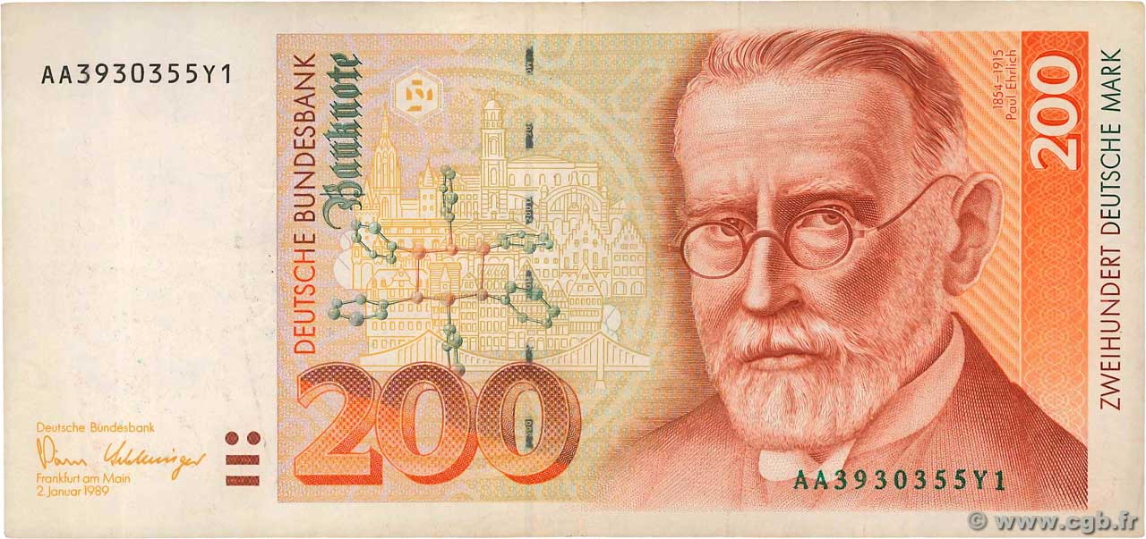 200 Deutsche Mark GERMAN FEDERAL REPUBLIC  1989 P.42 VF