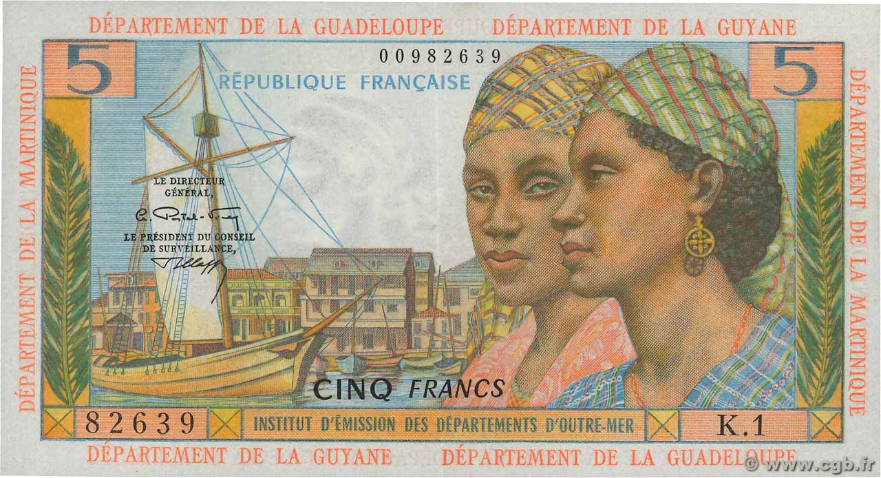5 Francs FRENCH ANTILLES  1964 P.07b EBC