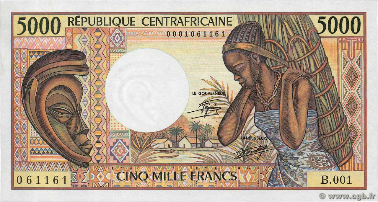 5000 Francs ZENTRALAFRIKANISCHE REPUBLIK  1984 P.12a fST+