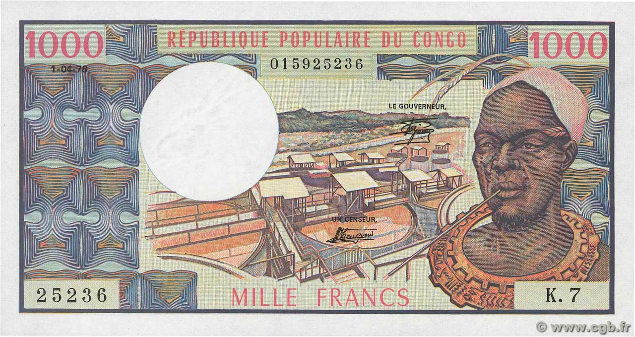 1000 Francs CONGO  1978 P.03d FDC