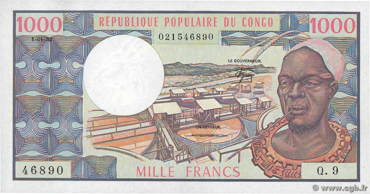 1000 Francs CONGO  1982 P.03e fST+