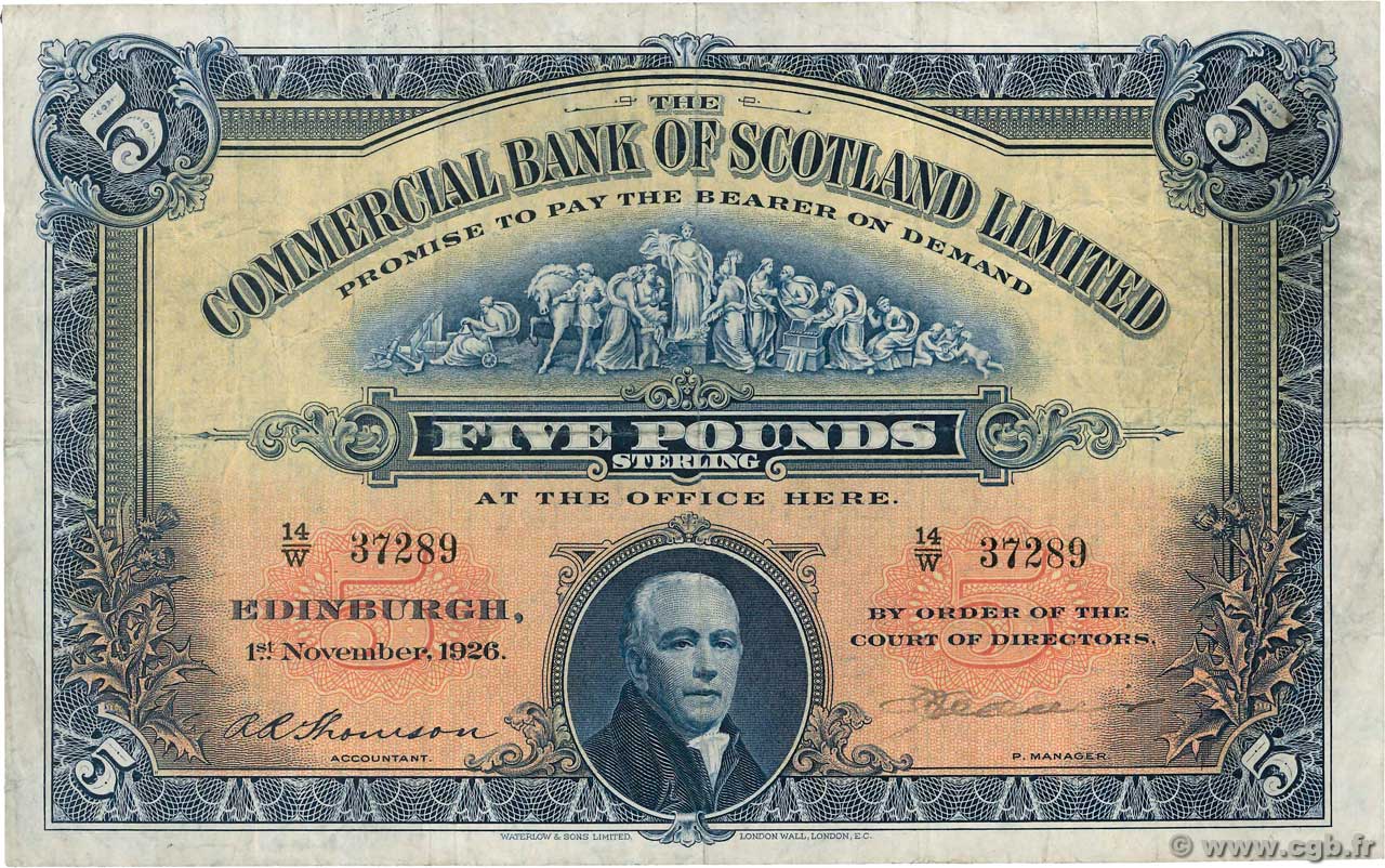 5 Pounds SCOTLAND  1926 PS.328a F