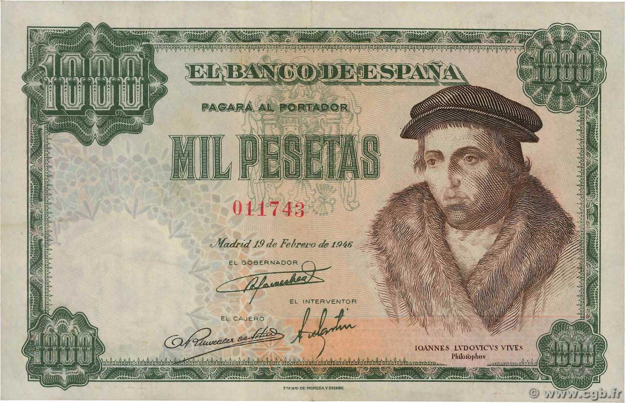 1000 Pesetas SPANIEN  1946 P.133 VZ