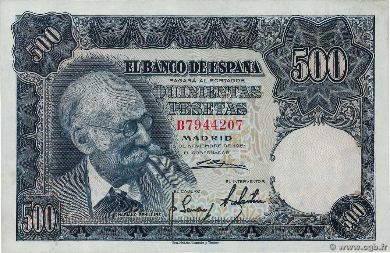 500 Pesetas ESPAÑA  1951 P.142a EBC