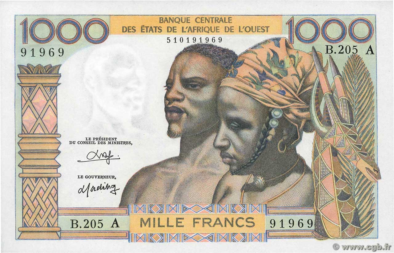 1000 Francs ÉTATS DE L AFRIQUE DE L OUEST  1980 P.103An pr.NEUF