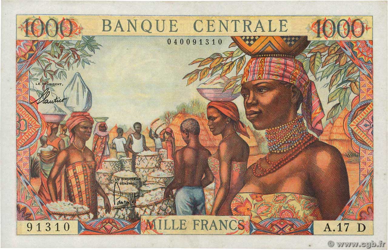 1000 Francs EQUATORIAL AFRICAN STATES (FRENCH)  1962 P.05h VF+