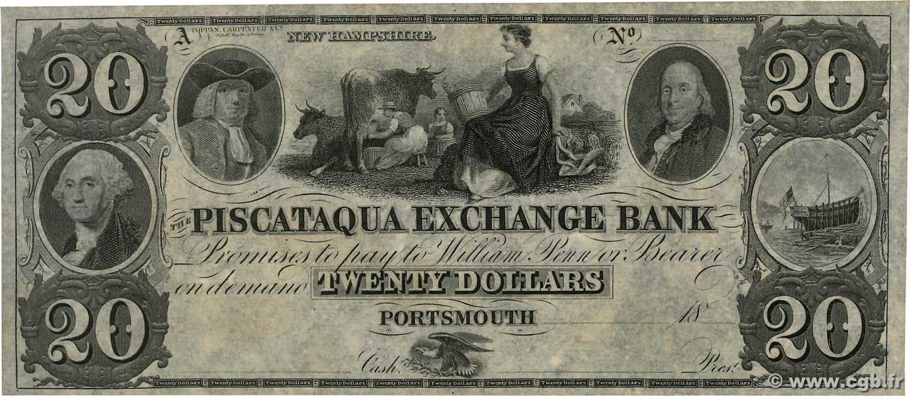 20 Dollars Non émis STATI UNITI D AMERICA Portsmouth 1862  q.FDC