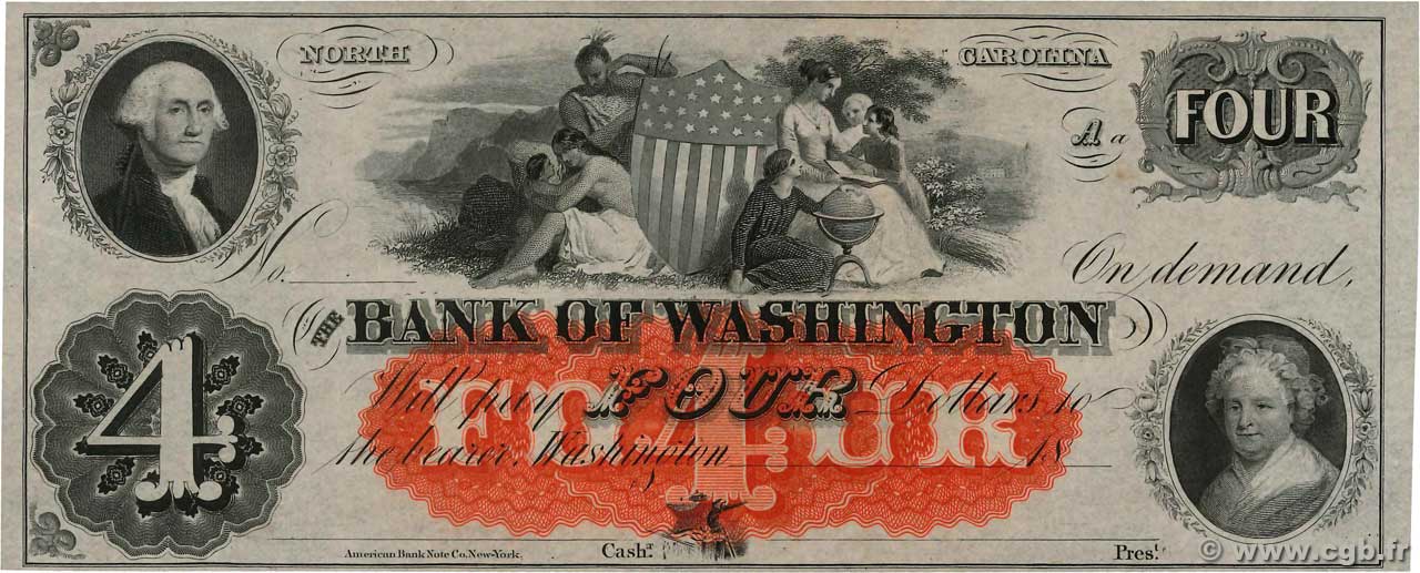 4 Dollars Non émis STATI UNITI D AMERICA Washington 1851  AU