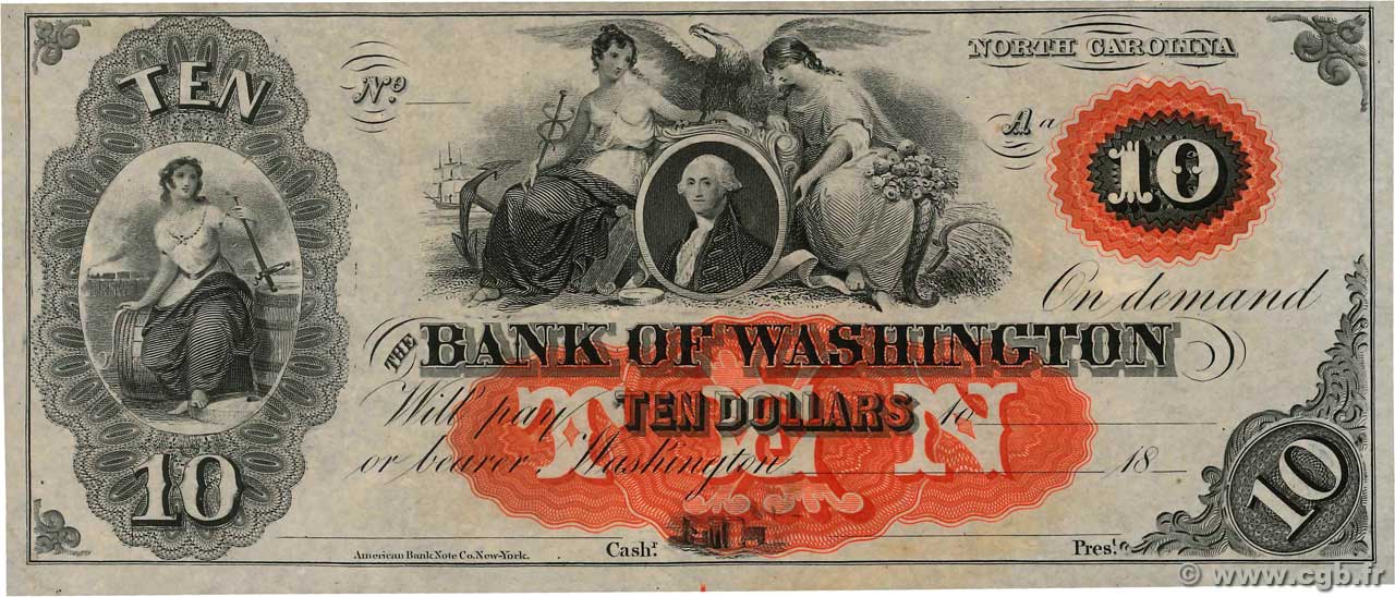 10 Dollars Non émis UNITED STATES OF AMERICA Washington 1851  UNC-
