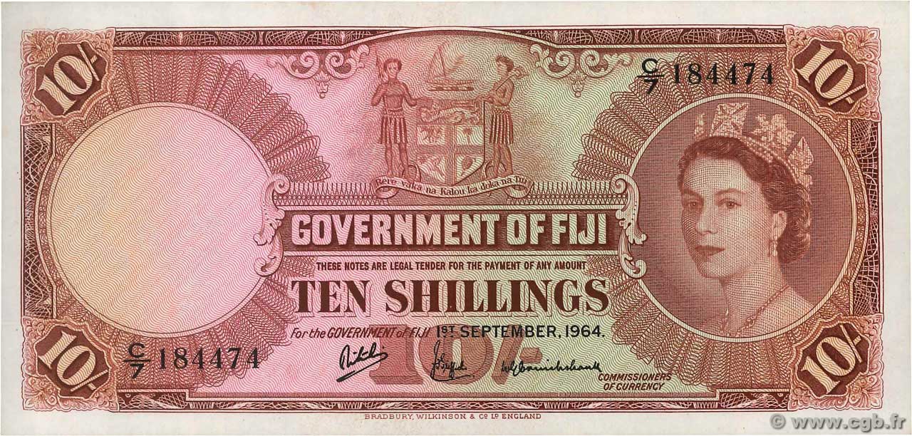 10 Shillings FIJI  1964 P.052d XF