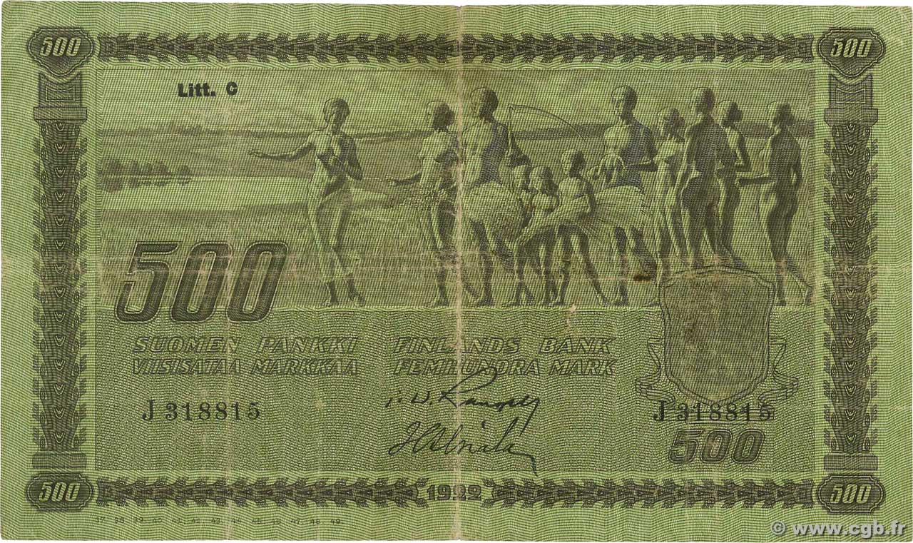 500 Markkaa FINLANDIA  1922 P.066a BC+